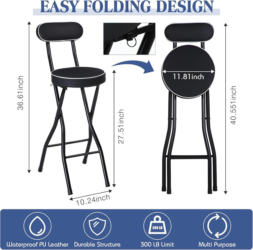 Thyle 1 Pcs 27.5 Inch Folding Bar Stool with Backrest Tall Foldable Stool Cha...