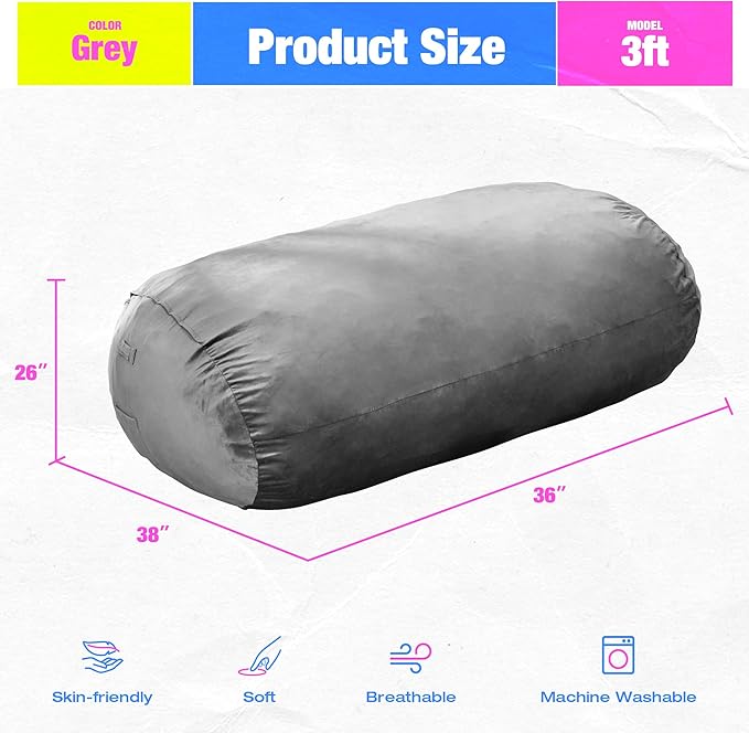 Hobestluk 3FT Bean Bag Chair Large Beanbag with Removable Cover Adult Bean Ba...
