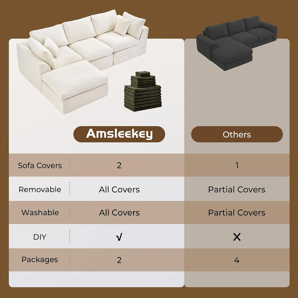 Amsleekey 108" Cloud Sectional Couch with 2 Washable Cover Sets | L-Shap...