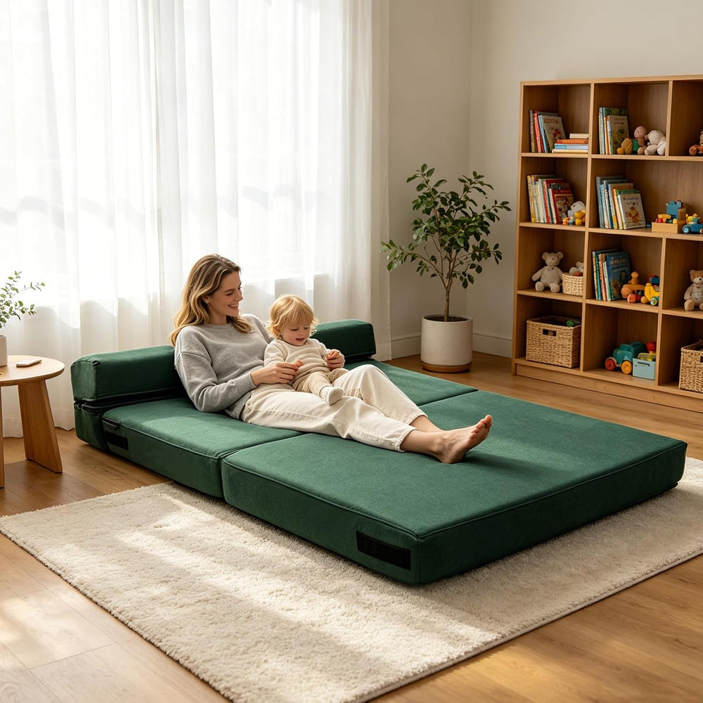Folding Sofa Bed, Fold Out Couch Memory Foam Sleeper Chair with 2 Pillows | Q...