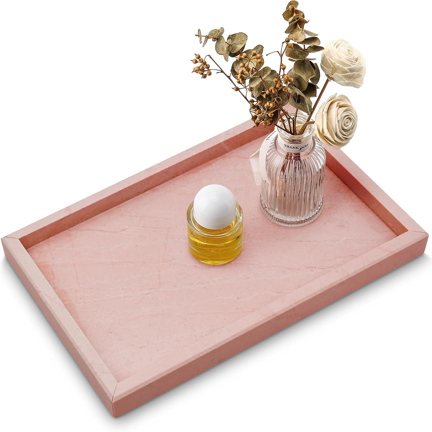 Real Natural Marble Tray for Bathroom, Vanity, Kitchen and Desktop, Rectangle Genuine Marble Stone Tray for Jewelry, Cosmetics, Candles, Lotion, Perfume and Home Decor