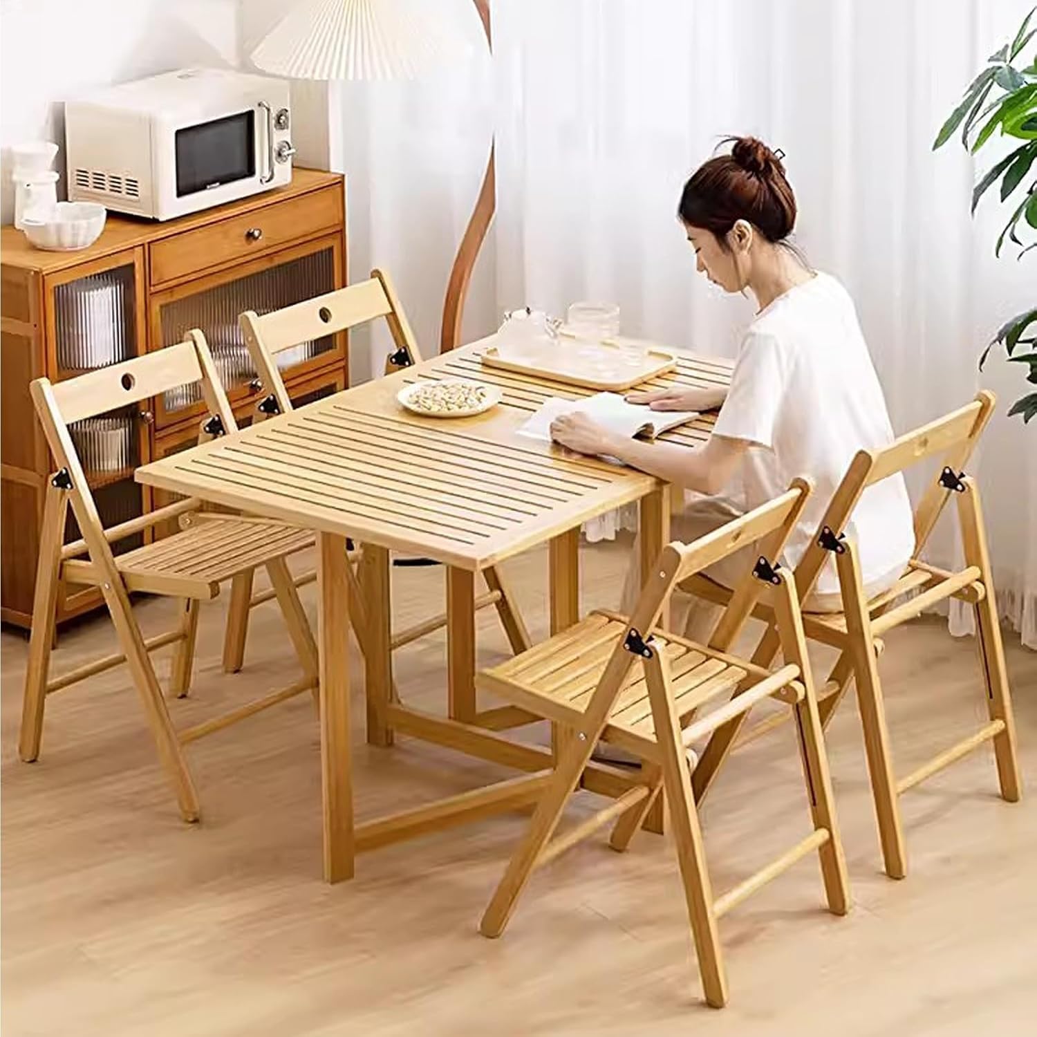 Folding Chairs, Modern Mid Century Dining Outdoor Bamboo for Bedroom Living Room Reading Room(Natural)