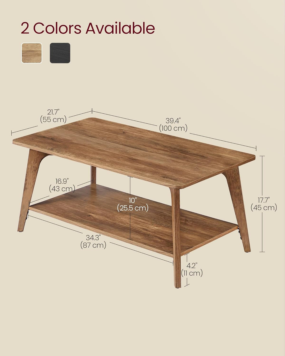 VASAGLE MAEZO Collection - Coffee Table, 2-Tier Center Table with Storage, Ta...
