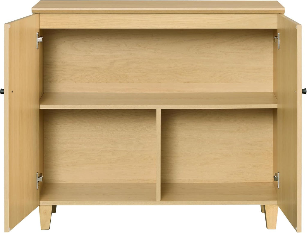 WAMPAT Modern Large Sideboards Credenza Storage Cabinets, 3 Pieces, Oak | 106" Wide Buffet Table w/ Doors & Shelves, Mid Century Tall Media Console, Wood Kitchen Coffee Bar for Living Room, Hallway