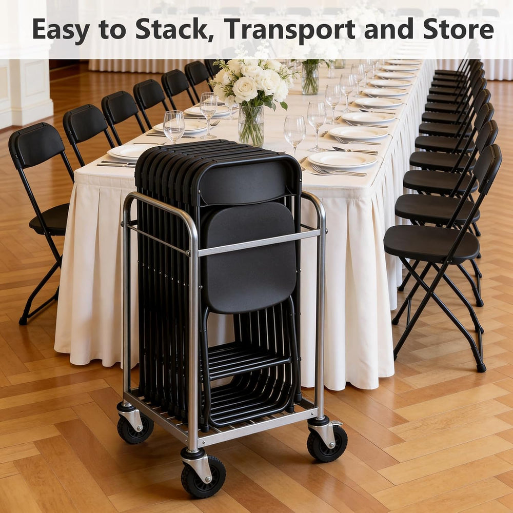 Black Folding Chairs 2 Pack, Plastic Folding Chairs for Outside, Heavy Duty F...
