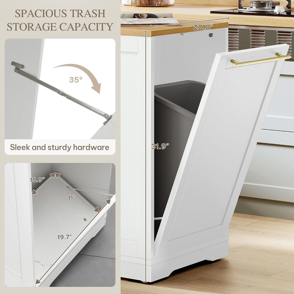 DWVO Large Kitchen Island with Trash Can Cabinet | 53 Inch Kitchen Island on Wheels, Rolling Island with Tilt‑Out Garbage Storage Fits 13 Gallon Bin