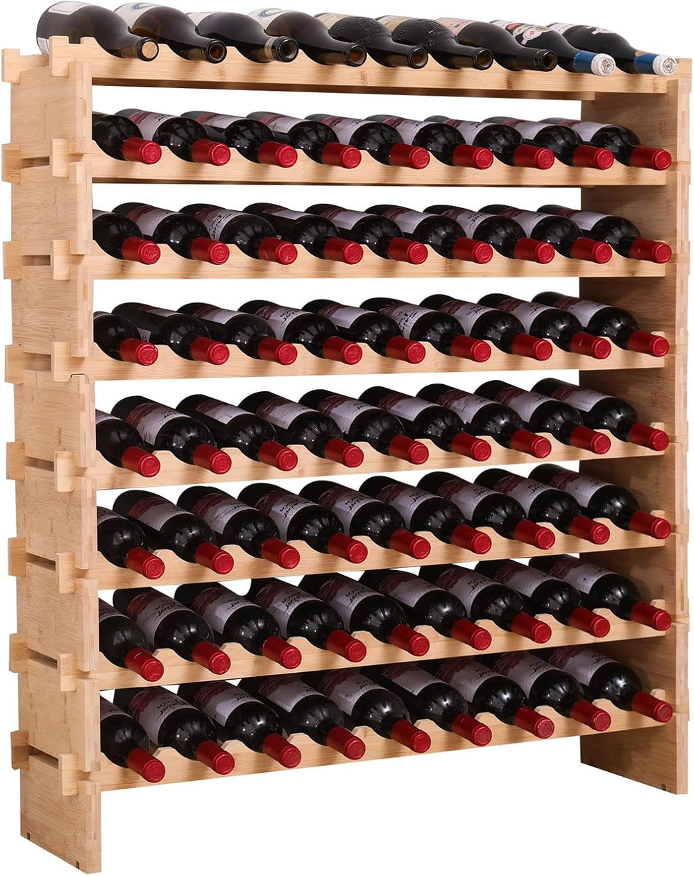 72 Bottle Stackable Storage Modular Wine Rack Cabinet Bamboo freestanding Flo...