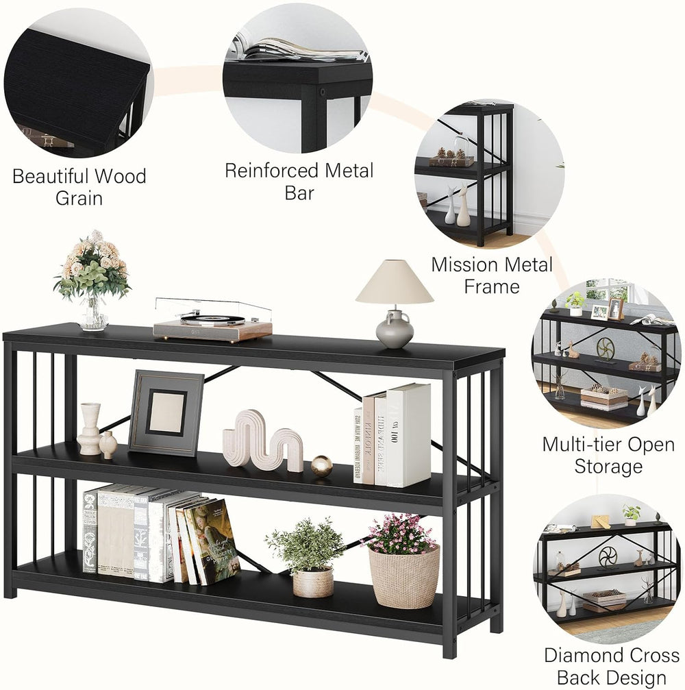 LVB Black Console Table, Modern Entryway Table, Black Oak, 55 in | Industrial...