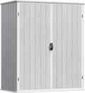 Devoko 5 x 3 Resin Outdoor Storage Shed with Floor - Waterproof Plastic Outdoor Tool Cabinet with Lockable Doors for Patio Furniture, Pool Accessories, Garden Tools (Light Gray)