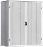 Devoko 5 x 3 Resin Outdoor Storage Shed with Floor - Waterproof Plastic Outdoor Tool Cabinet with Lockable Doors for Patio Furniture, Pool Accessories, Garden Tools (Light Gray)