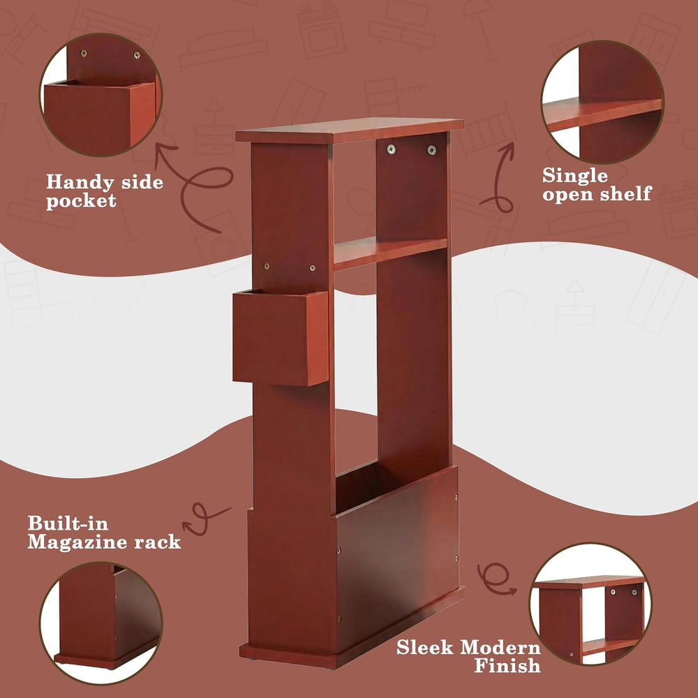 Kings Brand Furniture Narrow Side Table with Storage Shelf, Slim End Table wi...