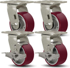 SY America 4" X 2" Casters Wheels,Heavy Duty Casters Set of 4，Polyurethane on Aluminum Wheels,2 Swivel 2 Swivel w/Top Lock Brake Casters,3200 LBS Load Capacity