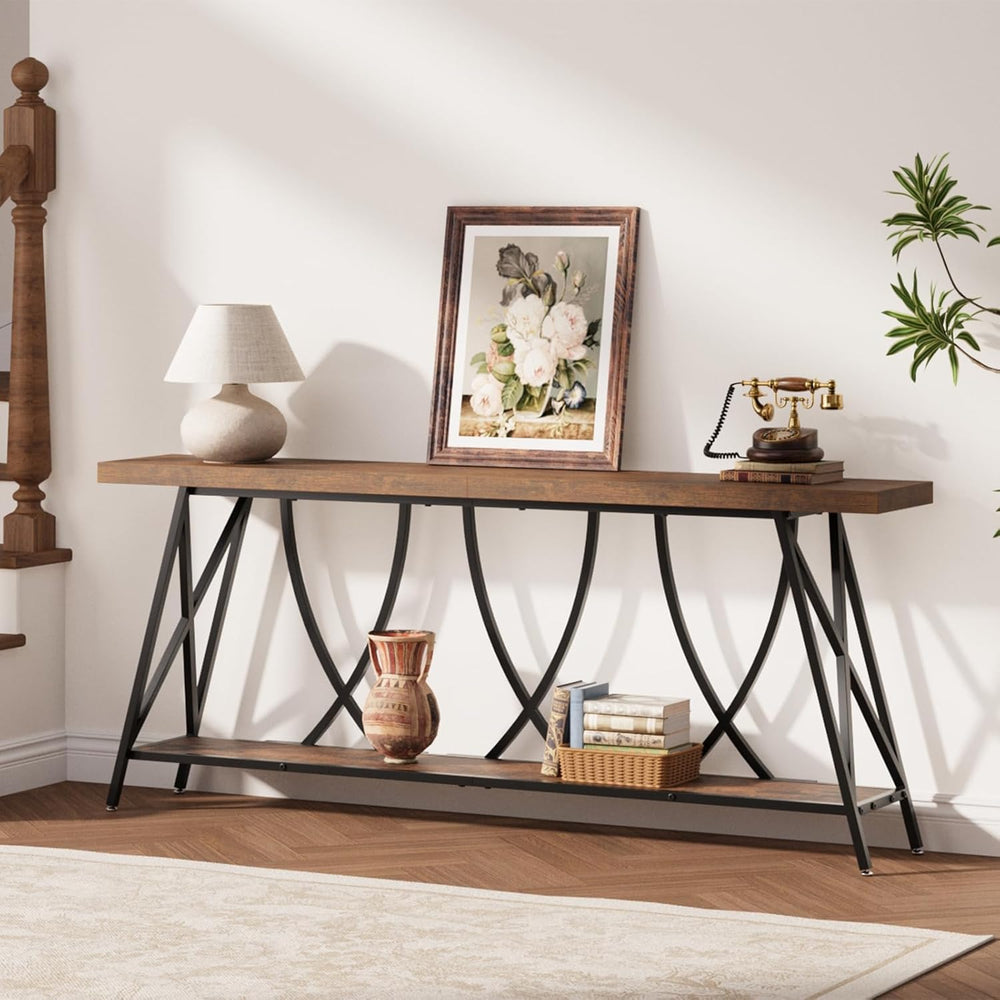 JUSTOGO Narrow Console Table for Entryway, Long Sofa Table, Rustic Brown | 70...