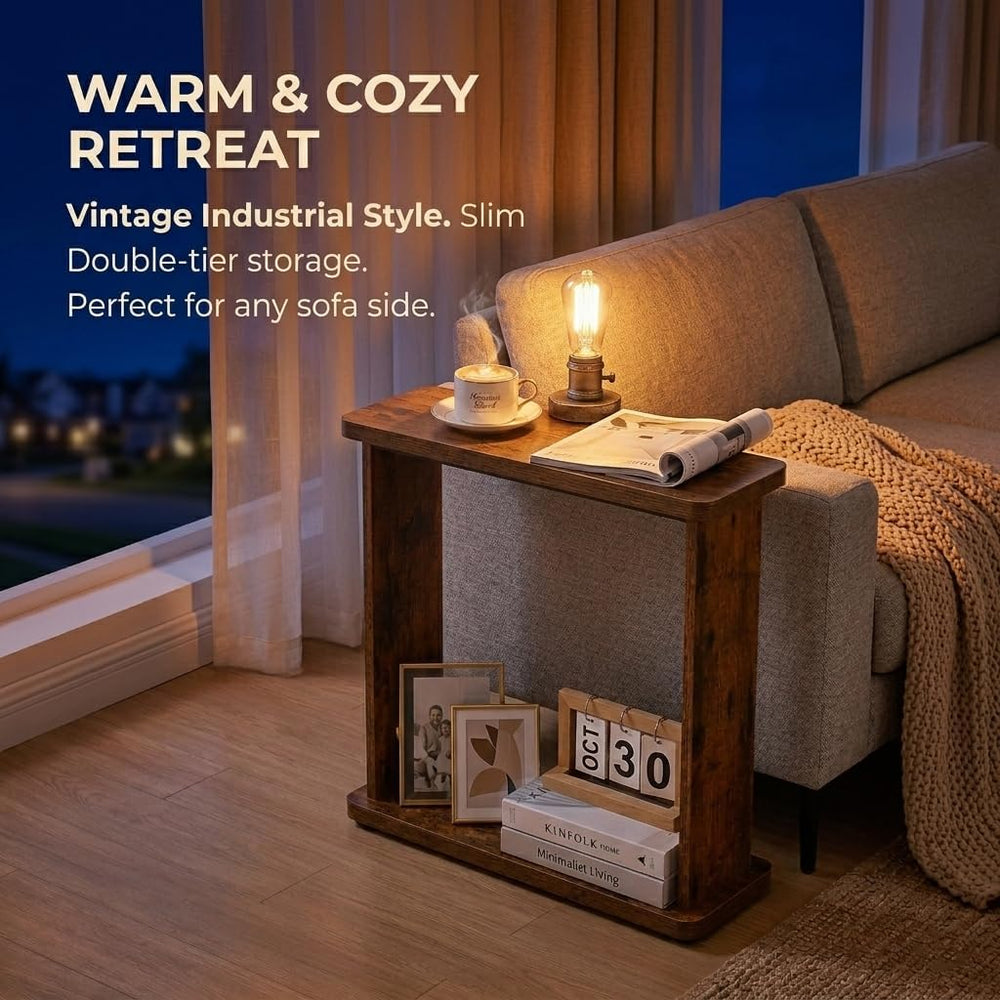 Narrow Side Table for Small Spaces, 7.9" Slim End Table with 2-Tier Open...