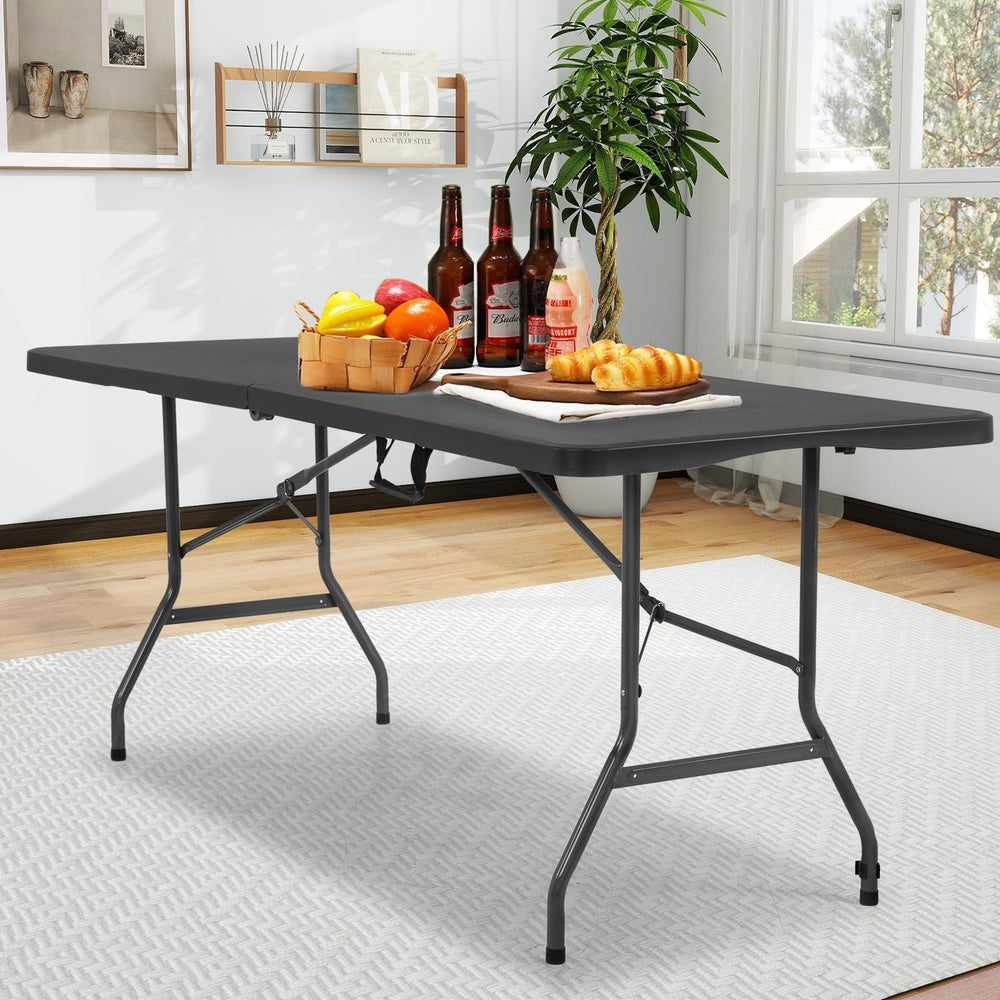6FT Folding Table, Heavy Duty Plastic Table Portable Fold-in-Half Utility Tab...