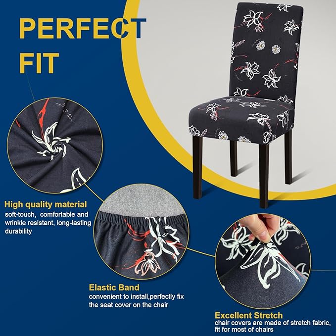 Chair Covers, Stretch Kitchen Dining Room Chair Covers Set of 6, Removable Wa...
