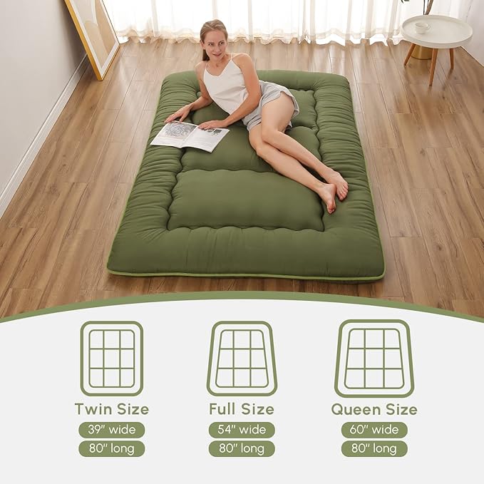 Japanese Floor Mattress, Futon Mattress with Portable Storage Bag and Washabl...