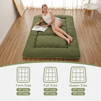 Japanese Floor Mattress, Futon Mattress with Portable Storage Bag and Washable Cover, Roll Up Thick Tatami Mat Suitable for Camping, Guest Room, Green, Twin
