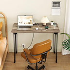 Folding Desk, 31.5" Hairpin Legs Small Desk with Power Strip for Bedroom, Space Saving Foldable Computer Desk for Home Office, No Assembly Need,Light Brown