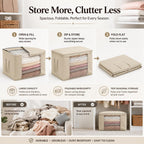 Storage Bags,Clothes Blanket Storage Bins Foldable Closet Organizers with Reinforced Handle for Home Dorm Storage and Organization,Fabric Bags for Organizing Sheets,Clothing (Beige,1)