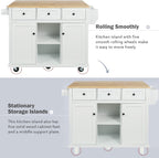 LUMISOL Rolling Kitchen Island with Drop Leaf and Storage, White | Kitchen Cart with 3 Drawers and 2 Cabinets, for Dinning Room