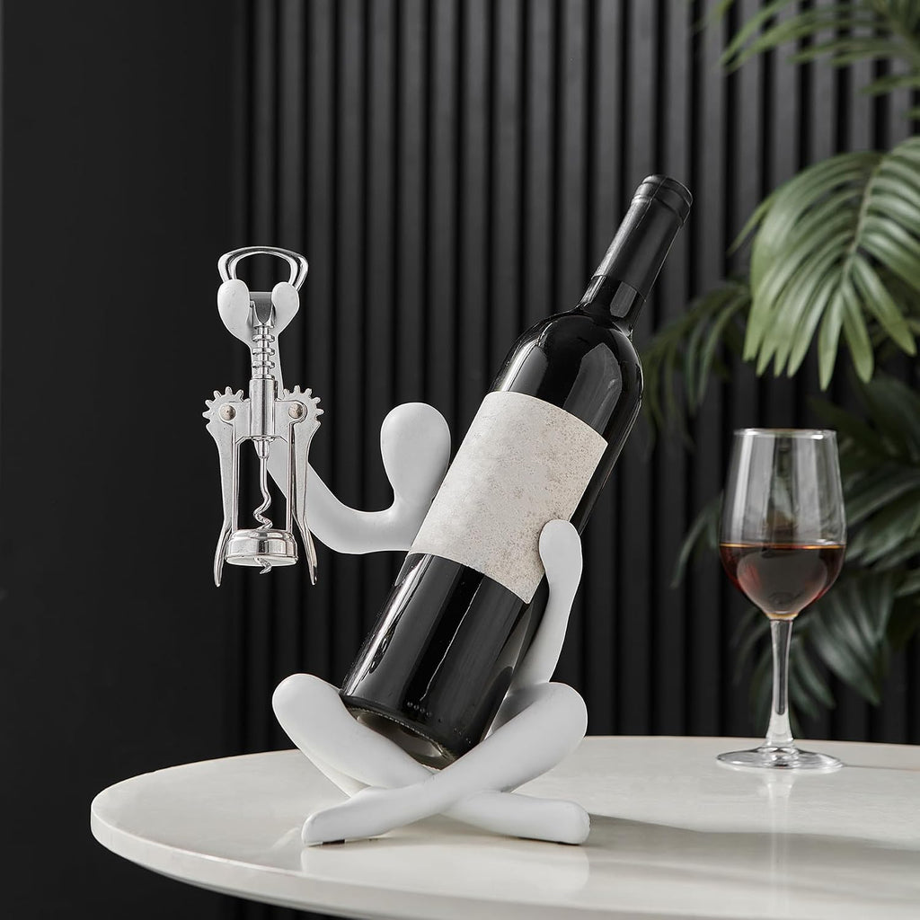 XINXUAN Abstract Wine Bottle Holder Home Decor, Resin Hollow-Out Design Decorative Wine Rack (White)