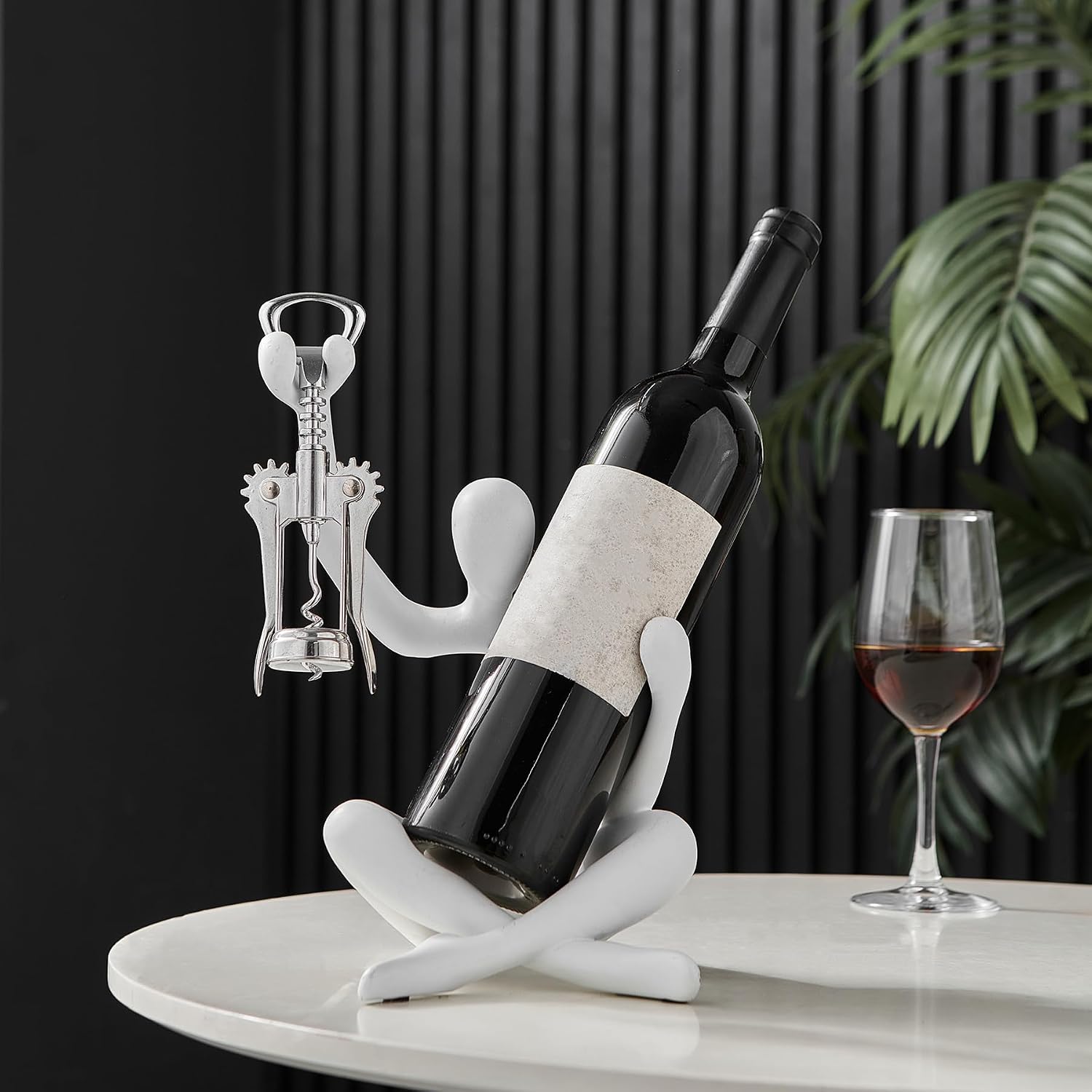 XINXUAN Abstract Wine Bottle Holder Home Decor, Resin Hollow-Out Design Decorative Wine Rack (White)