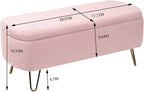 Storage Ottoman for End of Bed with Gold Metal Legs,Modern Faux Fur Entryway Bench Upholstered Padded,for Living Room Bedroom Pink