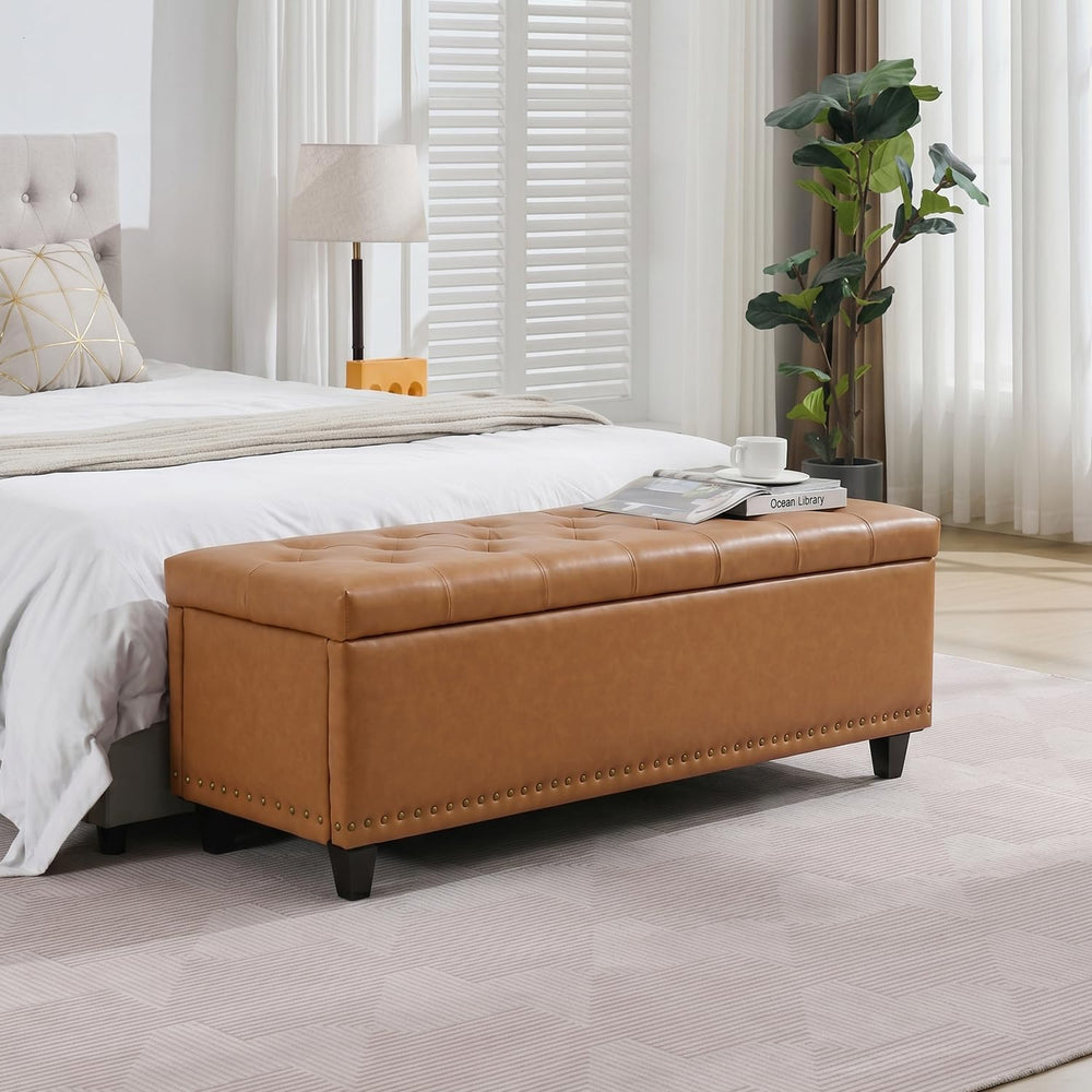 Tbfit 50.8" Ottoman with Storage, Button‑Tufted Bench with Safety Hinge ...