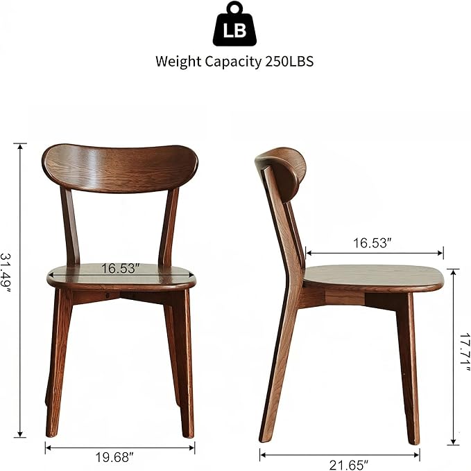 100% Solid Wood Dining Chairs,Mid Century Modern Dining Chairs with Rounded Backrest,Kitchen,Dining Room Chairs Set of 1/2/4 (4, Walnut Color)