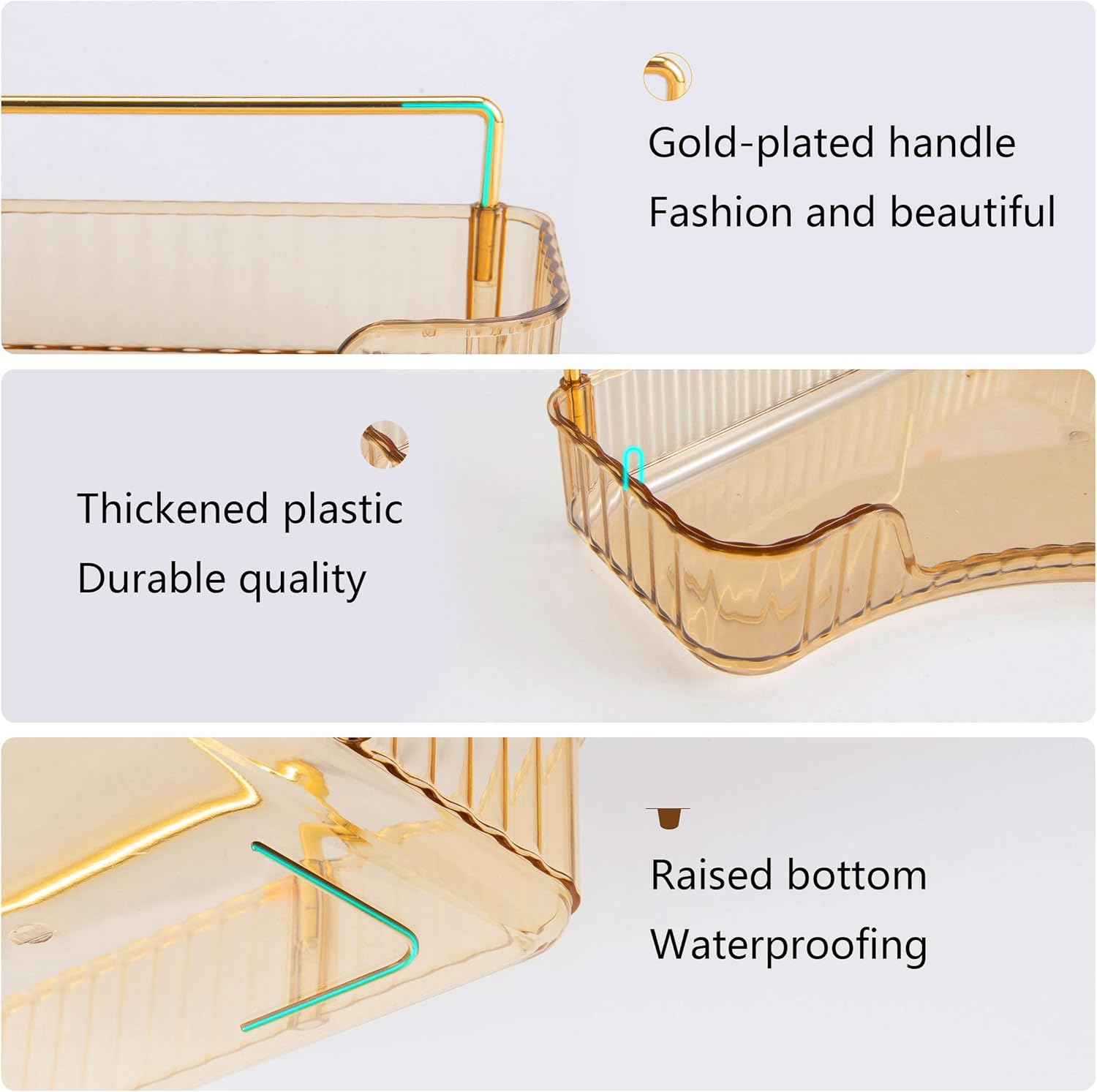 YCIA&DONE Corner Bathroom Counter Organizer, Makeup Organizer for Vanity, Skincare Cosmetic Perfume Tray, Corner Countertop Shelf Rack Storage for Bathroom Kitchen 3 Tiers (Amber Gold)