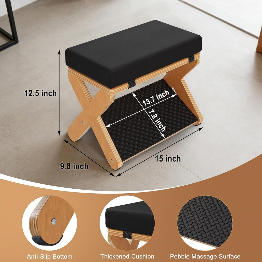 Wood X-Legs Small Ottoman Foot Stool, Sturdy and Anti-Slip Padded Footrest | ...