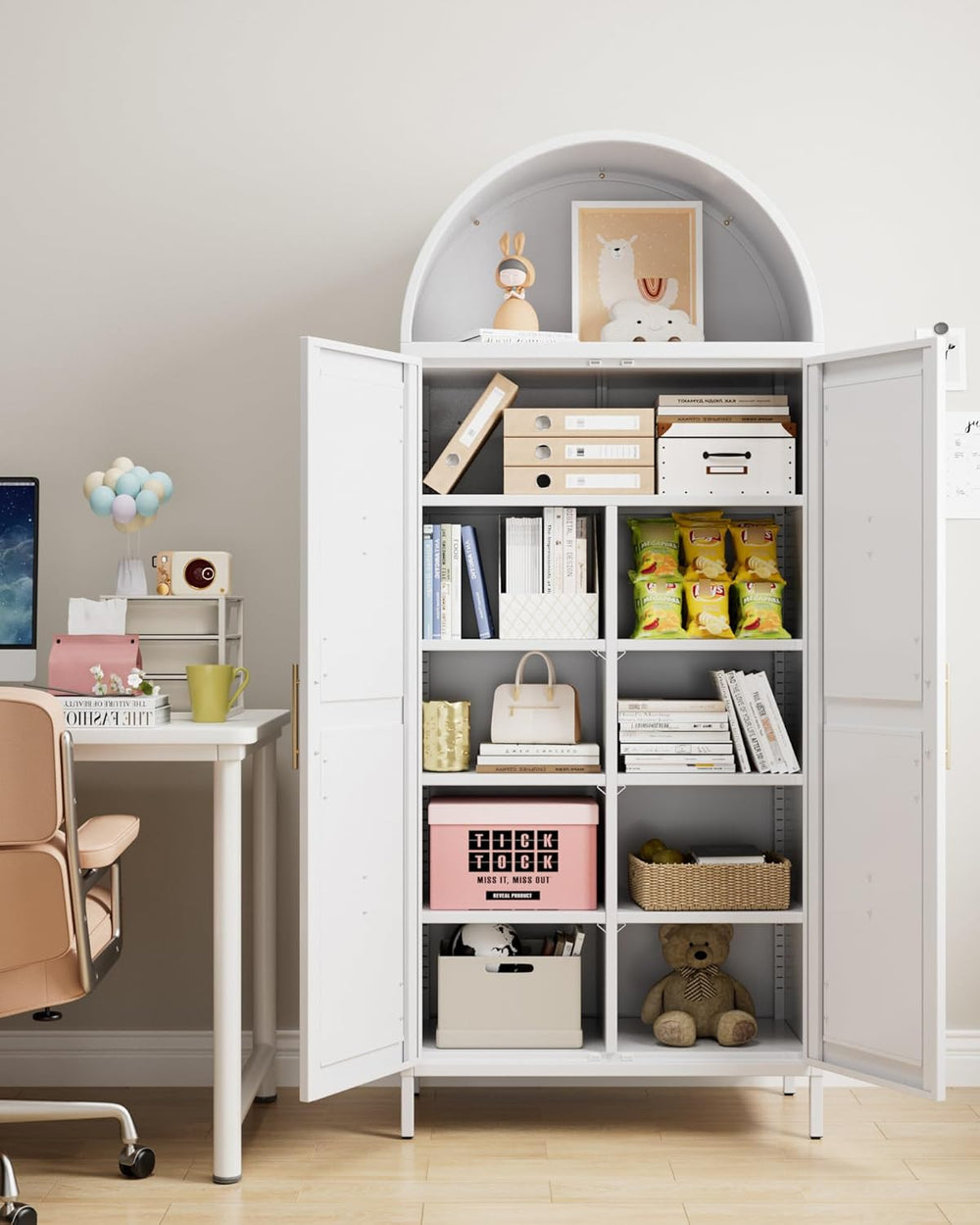 72.8" H White Metal Arched Pantry Cabinet, 30.7" W, 2-Door | Kitche...