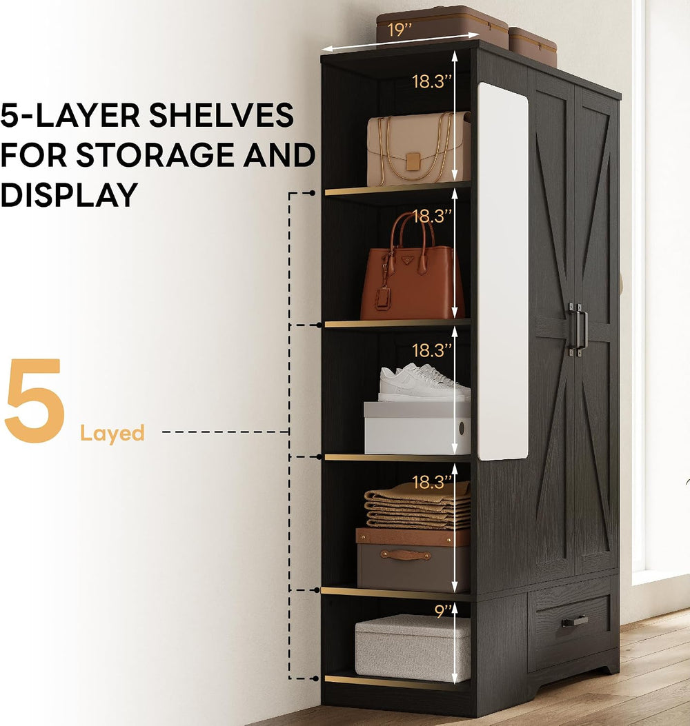 LIKIMIO Armoire Wardrobe Closet 70 Inches, Large Storage with Mirror, 2 Doors...