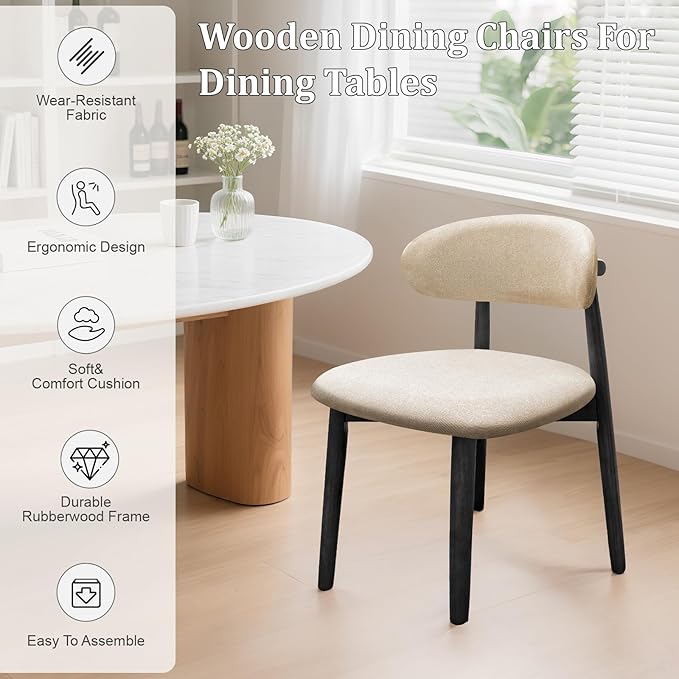 Farmhouse Dining Chairs Set of 6, Mid Century Modern Fabric Upholstered Kitch...
