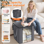 TasticTotes 120L Extra Large Blanket Clothes Storage Bags, Gray, 1 Pack | Foldable Blanket Storage and Organization, Thick Fabric Containers with Reinforced Handles & Zippers for Comforters, Bedding