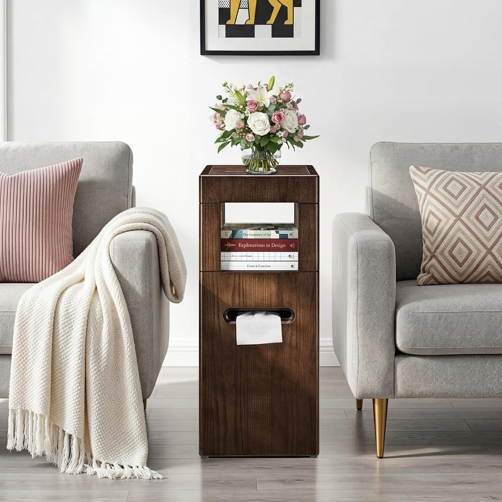 Multi Use Side End Table with Charging Station for Living Room, Solid Wood Sm...