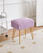 IBUYKE Rectangle Vanity Chair Ottoman, Footrest Stool, Purple WBD004V | Storage Space Footstool Vanity Stool Dressing Table Chair Anti-Slip Feet Makeup Room Bedroom Square Grid Pattern