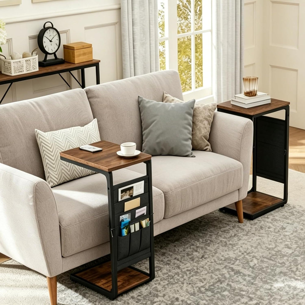Wood Pedestal TV Trays for Eating on Couch Tables that Slide Under, Dinner Fo...