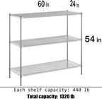 24" Deep x 60" Wide x 54" Height Wire Shelving Kit | 3-Tier | NSF Commercial Storage Rack Unit