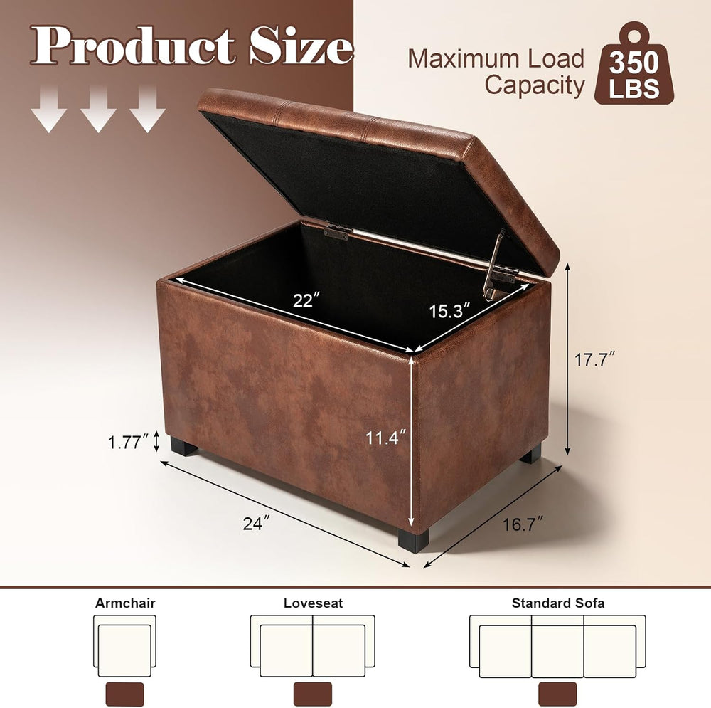 Joveco 24" Leather Storage Ottoman Bench, Rectangle Foot Rest Stool for ...