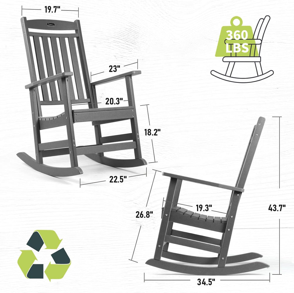FUNBERRY Oversized Outdoor Rocking Chair, Poly Lumber Rocker, Patio Rockers |...