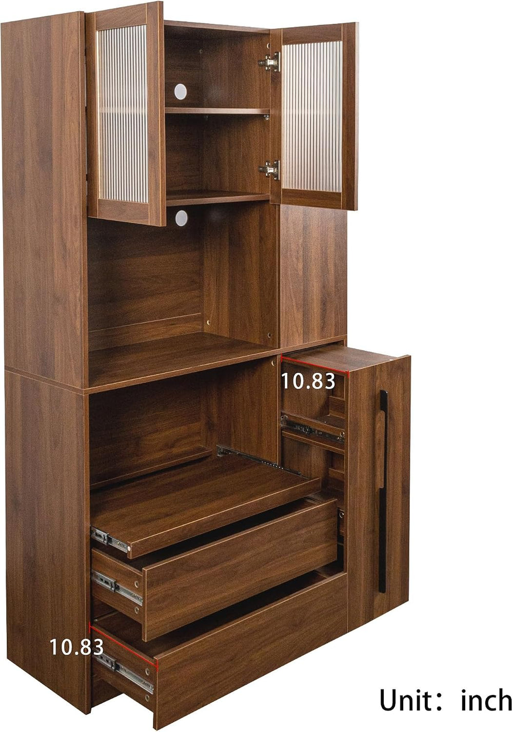 70.87" Tall Kitchen Pantry Cabinet with Pull-Out Storage Shelf and 4-Tie...