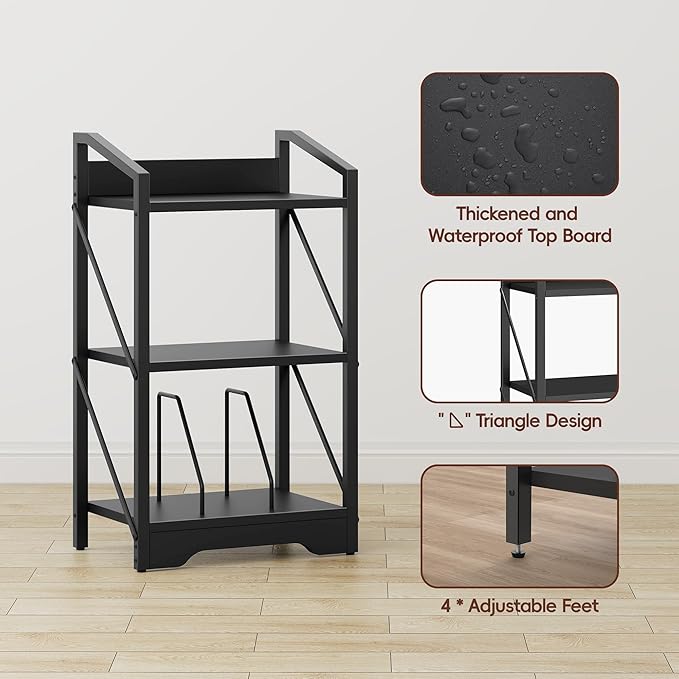 Vagusicc Bookshelf, 3 Tier Industrial Bookcase, Metal Small Bookcase, Rustic Open Book Shelf Storage Organizer for Living Room Bedroom Home Office, Small Bookshelf (Black)