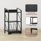 Vagusicc Bookshelf, 3 Tier Industrial Bookcase, Metal Small Bookcase, Rustic Open Book Shelf Storage Organizer for Living Room Bedroom Home Office, Small Bookshelf (Black)