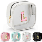YOOLIFE Initial Make Up Bag Travel Toiletry Bag, Clear Makeup Bag Preppy Cosmetic Bags Organizer Travel Essentials Gifts for Women Teen Girlfriend Teacher Mom Birthday Mothers Day Gifts White L