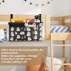 Cute Halloween Ghost Blacck Bedside Caddy for Dorm Bed Bedside Hanging Caddy Bag Iron Frame Storage Organizer Pocket for Bunk Home College Hospital Beds 2 Hooks