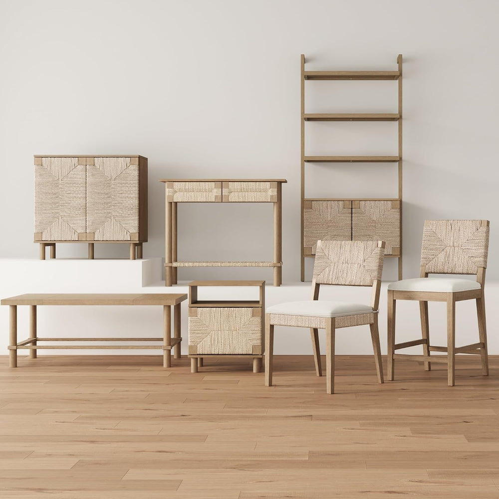 Nathan James Beacon Boho Dining Chair, Boucle Dining Chair with Seagrass Acce...