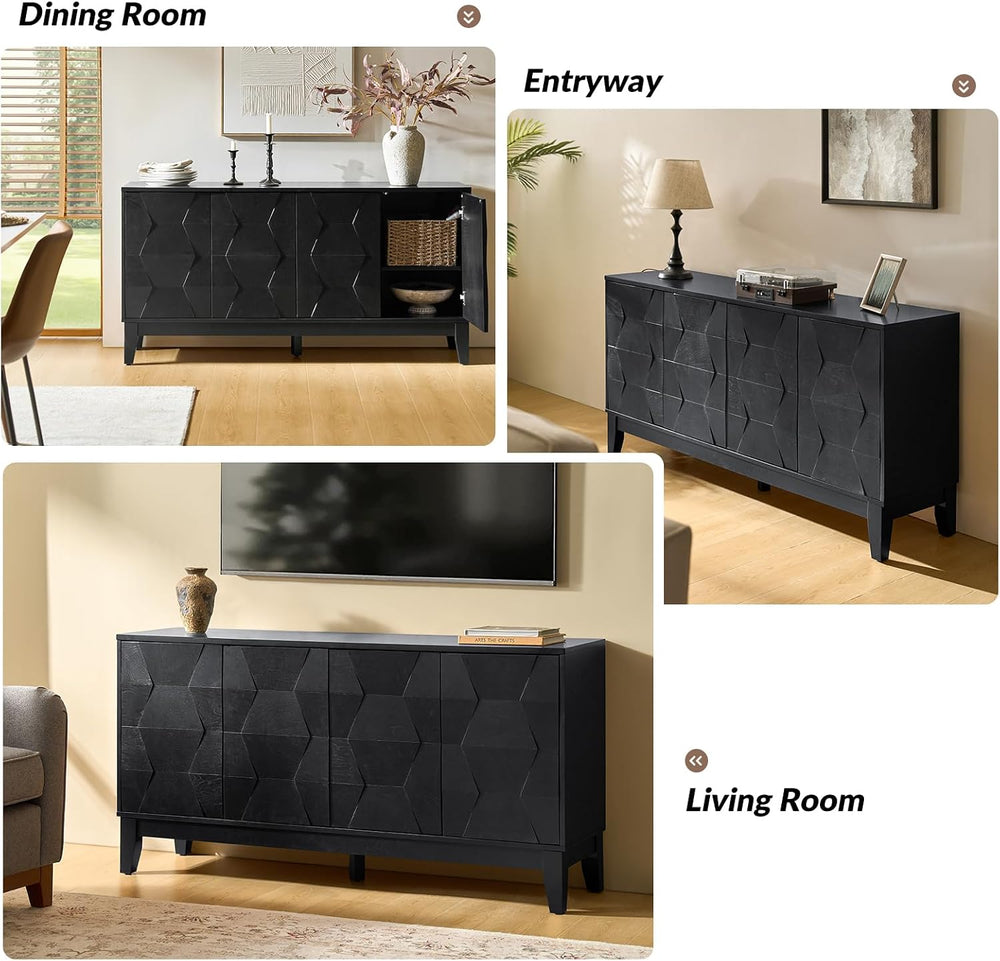 HULALA HOME Mid Century Sideboard Buffet Cabinet with Solid Wood Legs, 60&quo...
