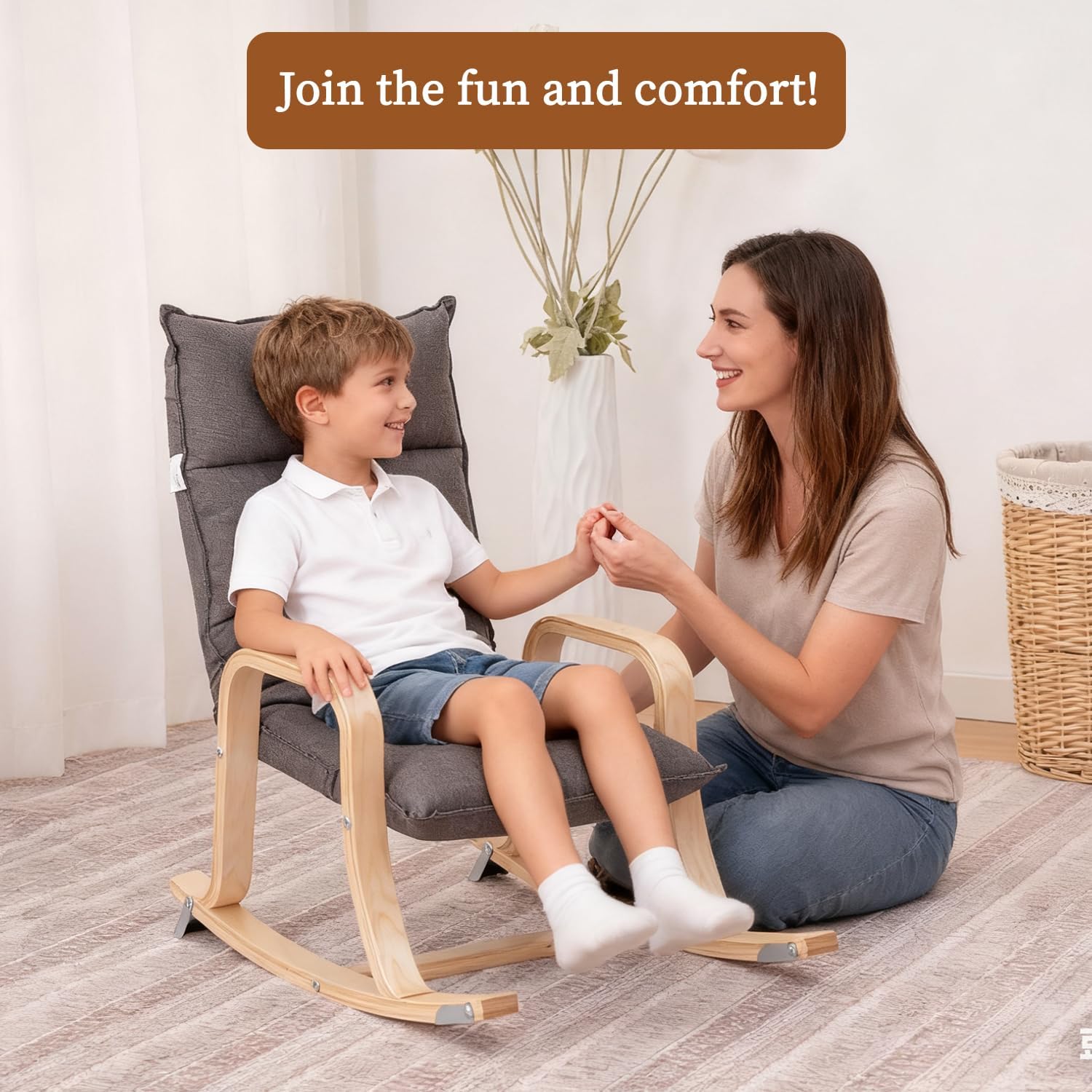 Swegrow Kids' Recliners，Rocker and Stationary Options, Sensory Rocking Chair for Kids & Toddlers，Versatile Floor Chair with Soft Fabric and Stability for Playroom, Bedroom, or Nursery (Gray)